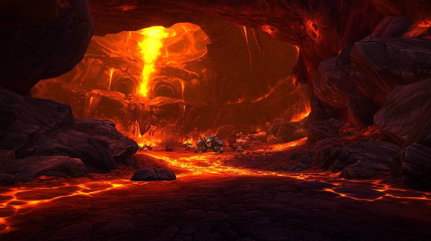 Screenshot of Molten Core caves in World of Warcraft.