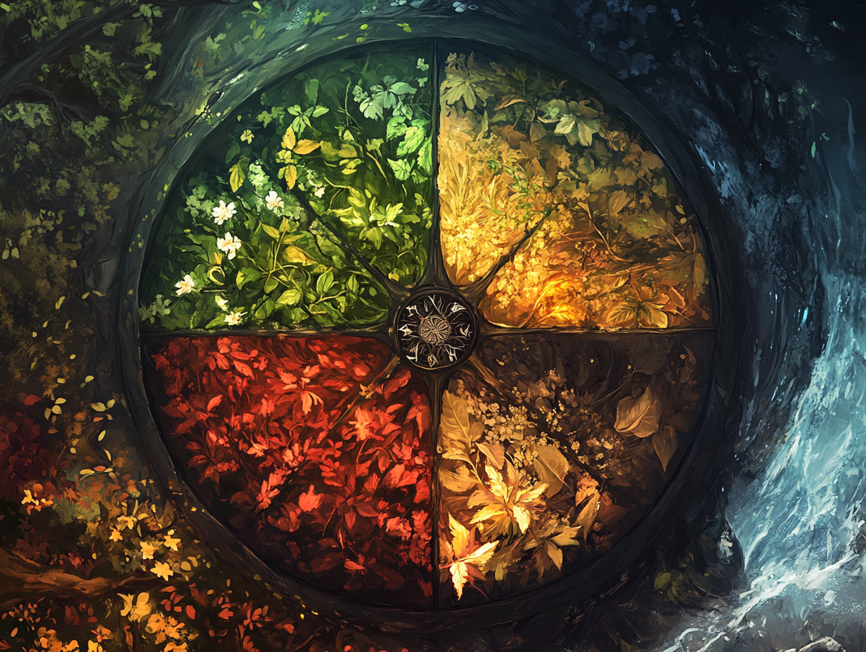 Seasons depicted on wheel in fantasy RPG setting