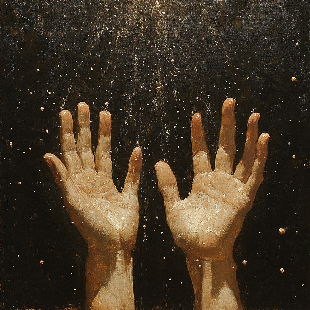 Seeking Guidance: Hands Reaching to Starlit Sky