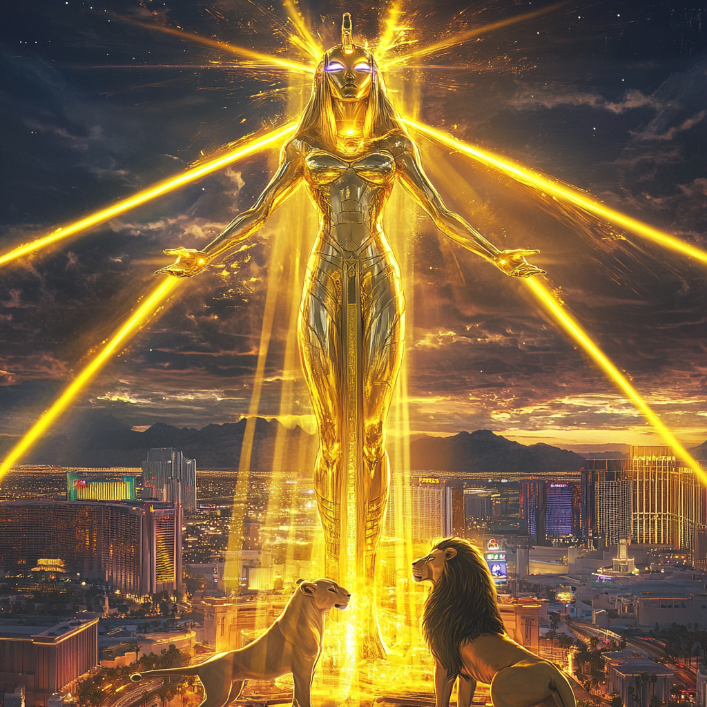 Sekhmet Goddess shoots powerful beams over Las Vegas