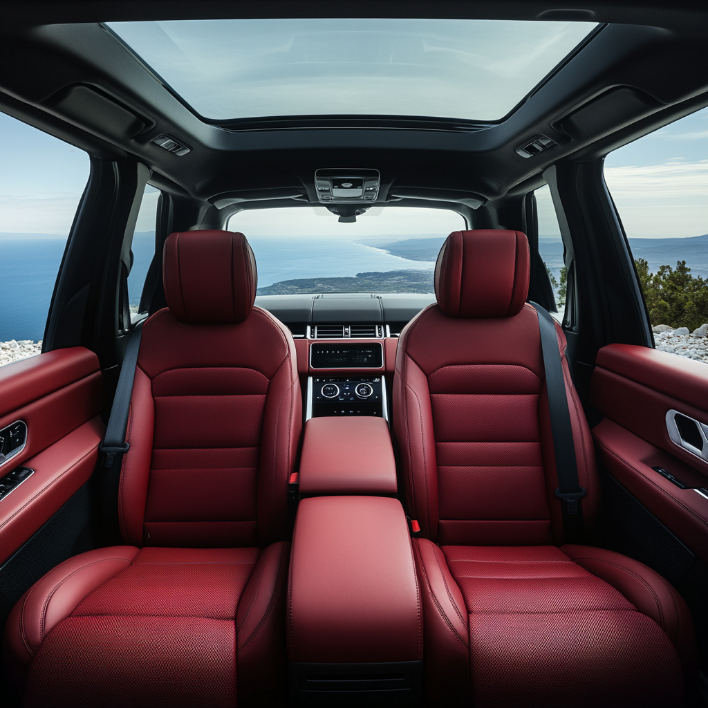 Selfie-style perspective shows Range Rover Sport's luxurious interior.