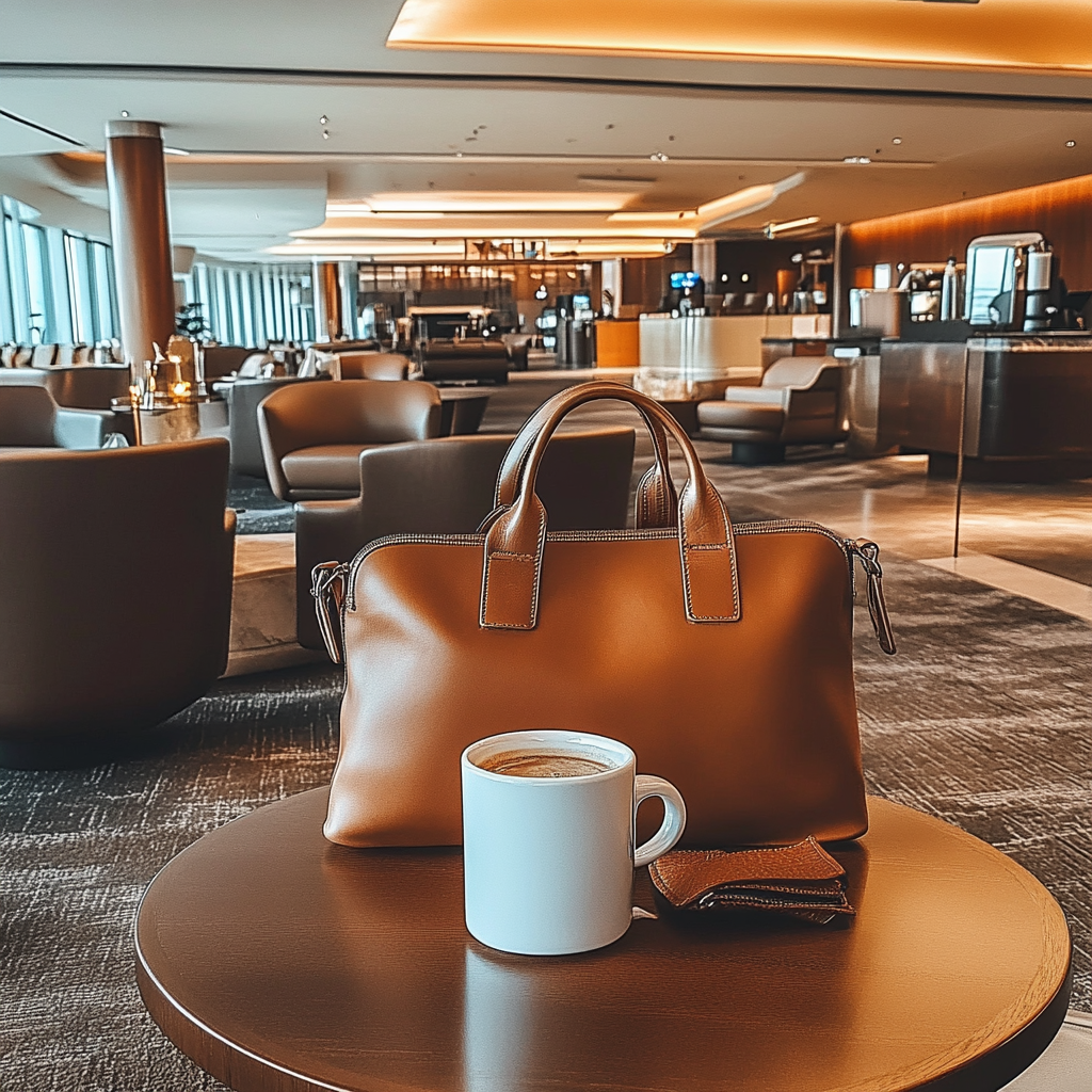 Selfie style photo of airport VIP lounge interior.