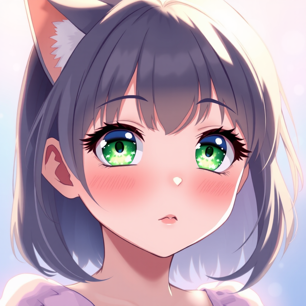 Serene Anime Girl with Sparkling Green Eyes