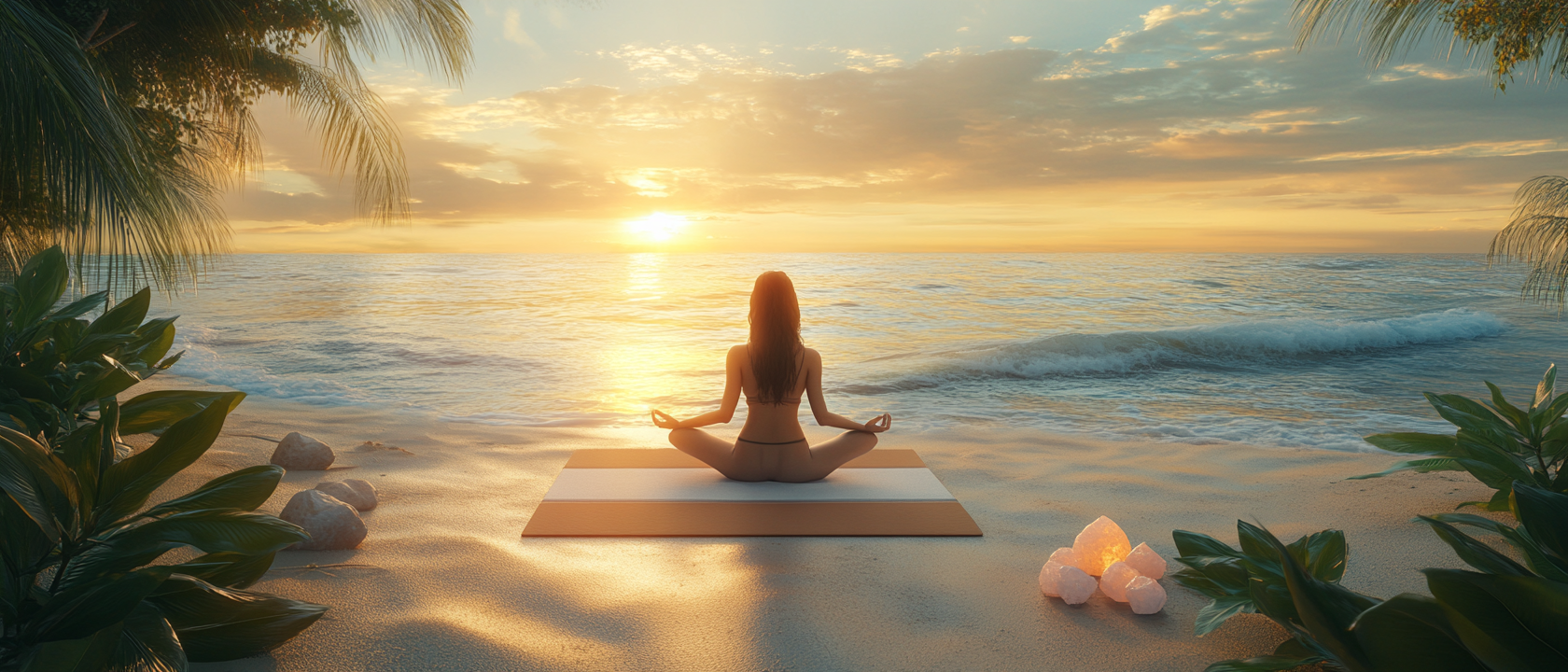 Serene Ayurveda Shop Banner: Sunrise Beach Meditation