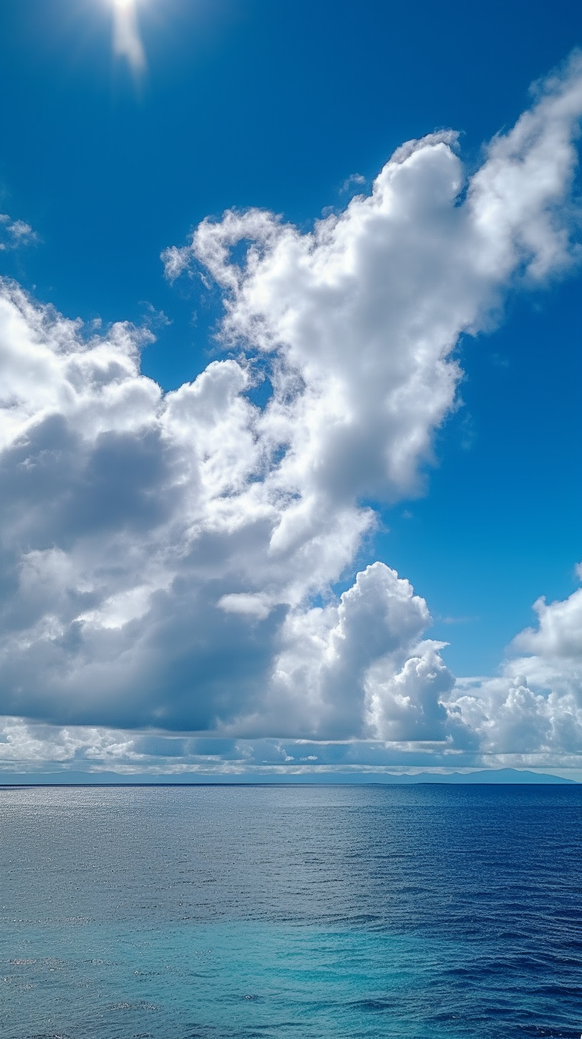 Serene Hawaiian sky with vibrant blue tones and clouds.