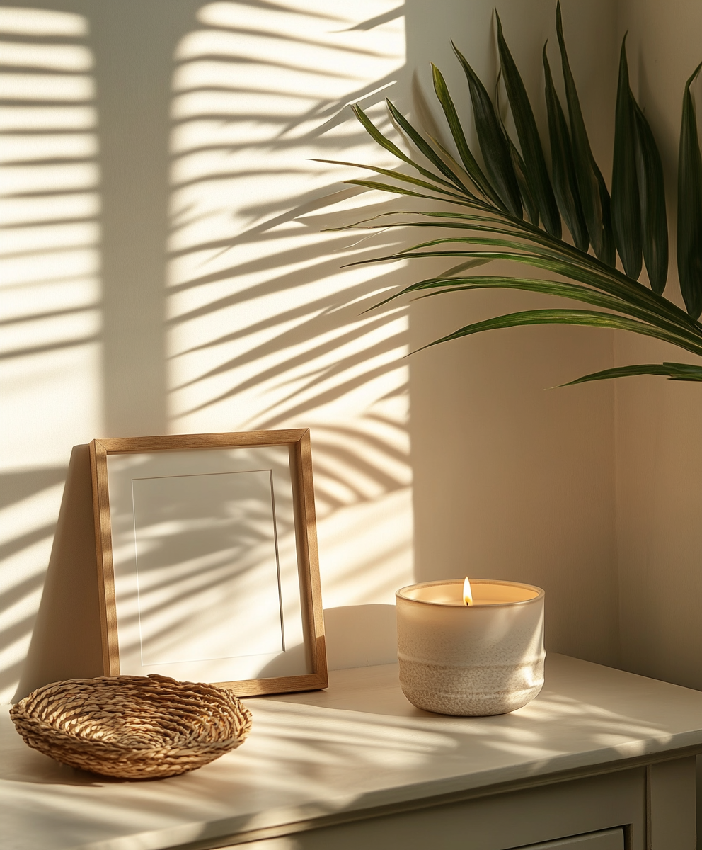 Serene Home Office Desk with Candlelight