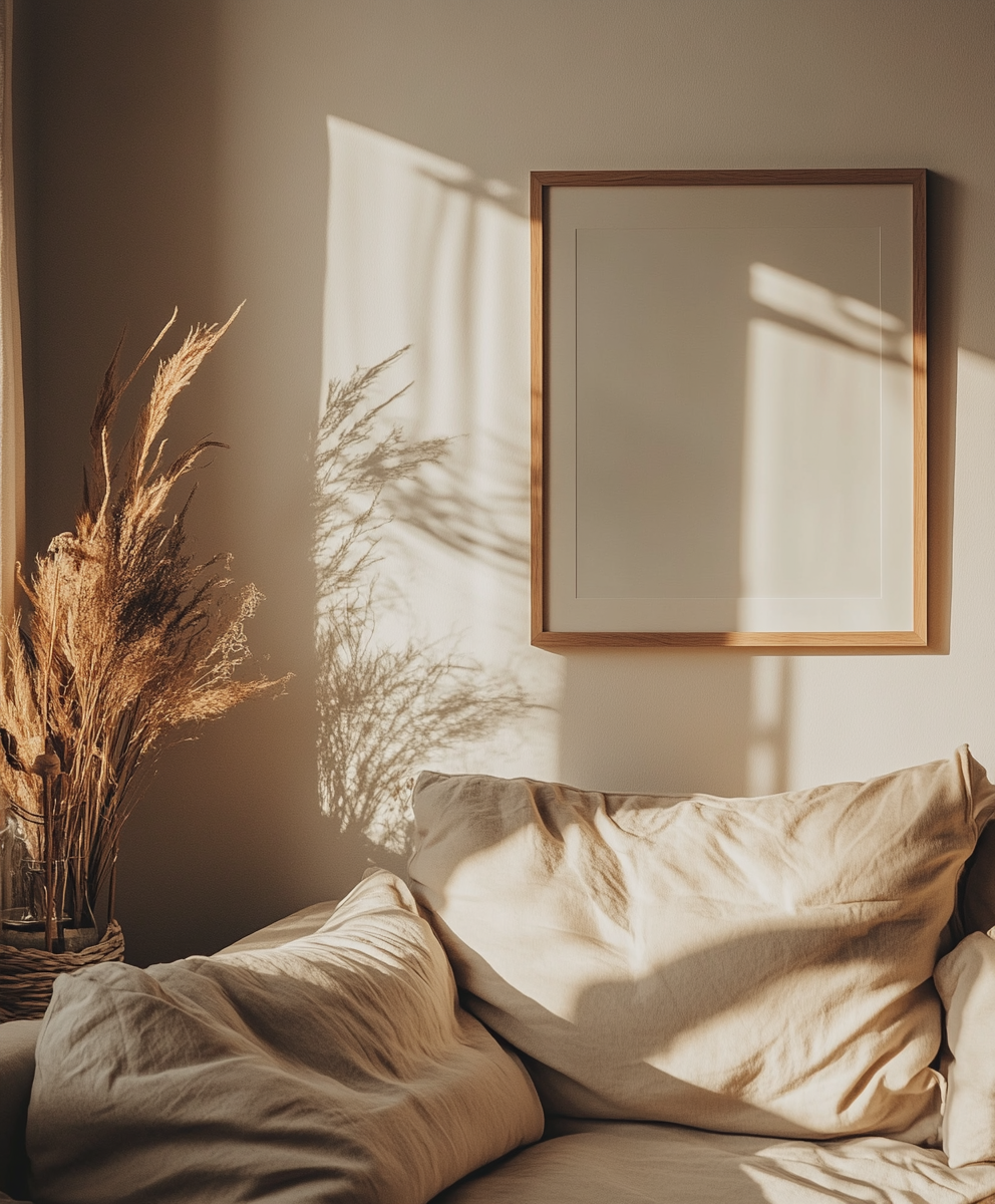 Serene Moment in Living Room with Large Frame