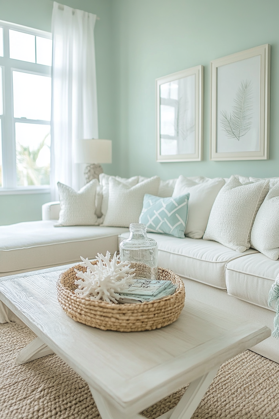 Serene Seafoam Studio: Coastal Minimalist Living Room Decor