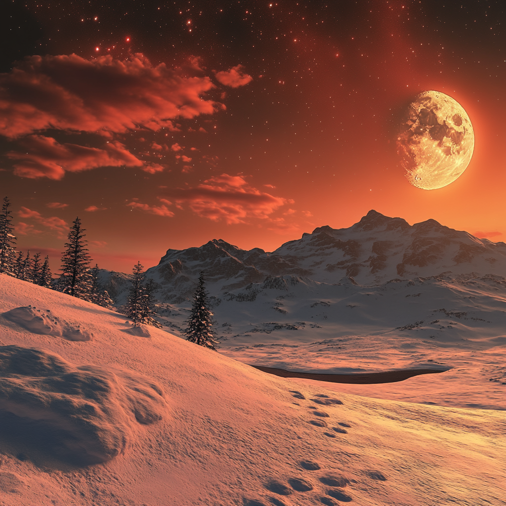 Serene Snowy Hill with Majestic Moonlight