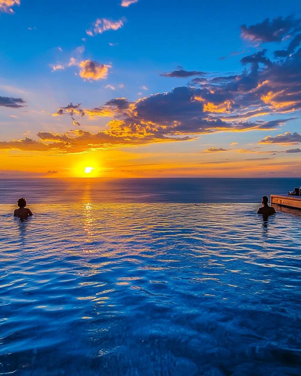 Serene Sunset Infinity Pool Overlooking Ocean Scene