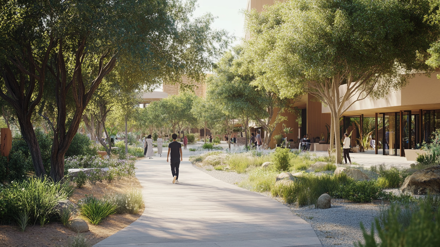 Serene walk in Abu Dhabi with cultural, eco-friendly elements.