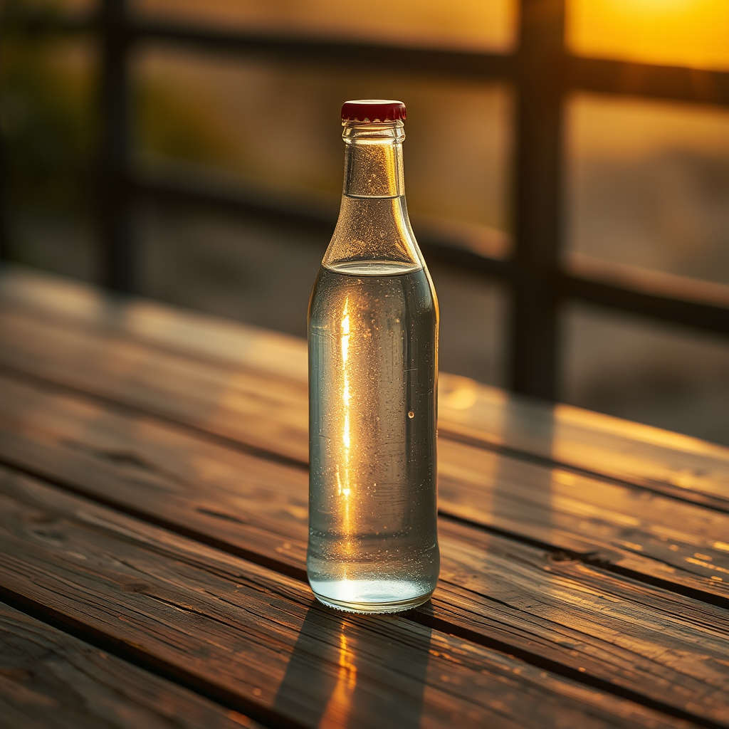 Serenity: Water bottle glass in warm light