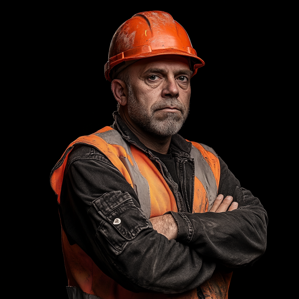 Serious 35-Year-Old Construction Worker Standing Portrait