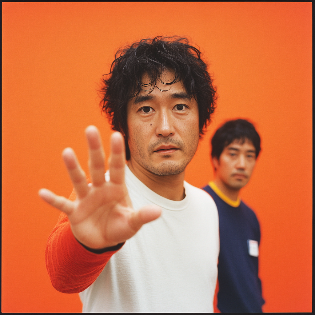 Serious Japanese Man Pointing Hand at Camera in Portrait