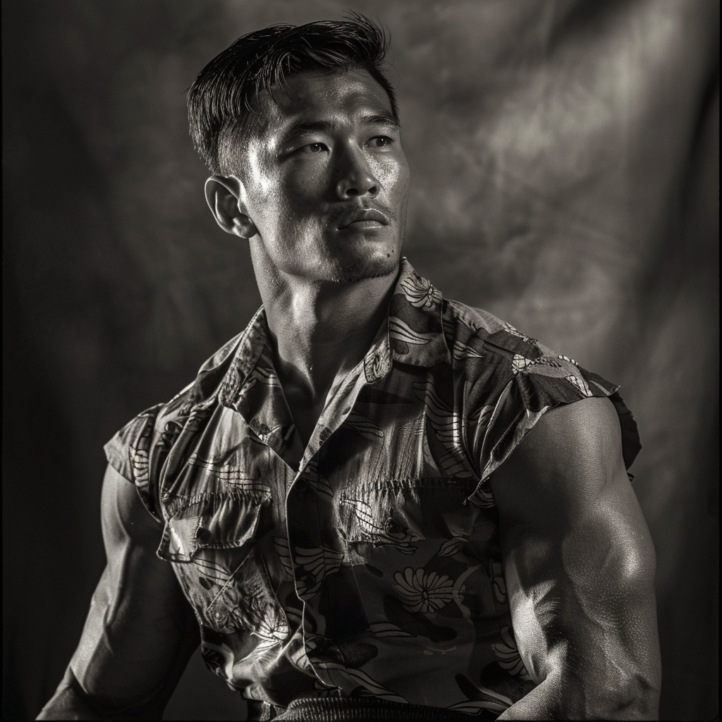 Serious Vietnamese Body Builder in Dramatic Lighting