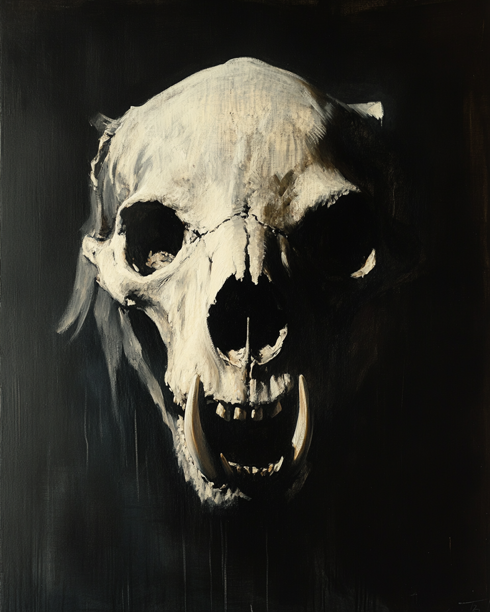 Serious Yet Relaxed Bear Skull Portrait Painting