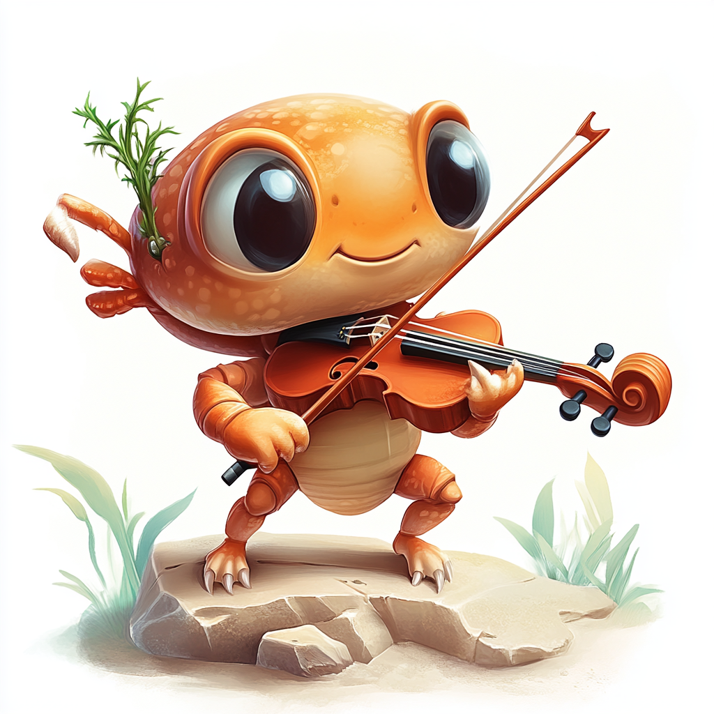 Serious baby crab playing tiny seaweed violin - Fishdom-style