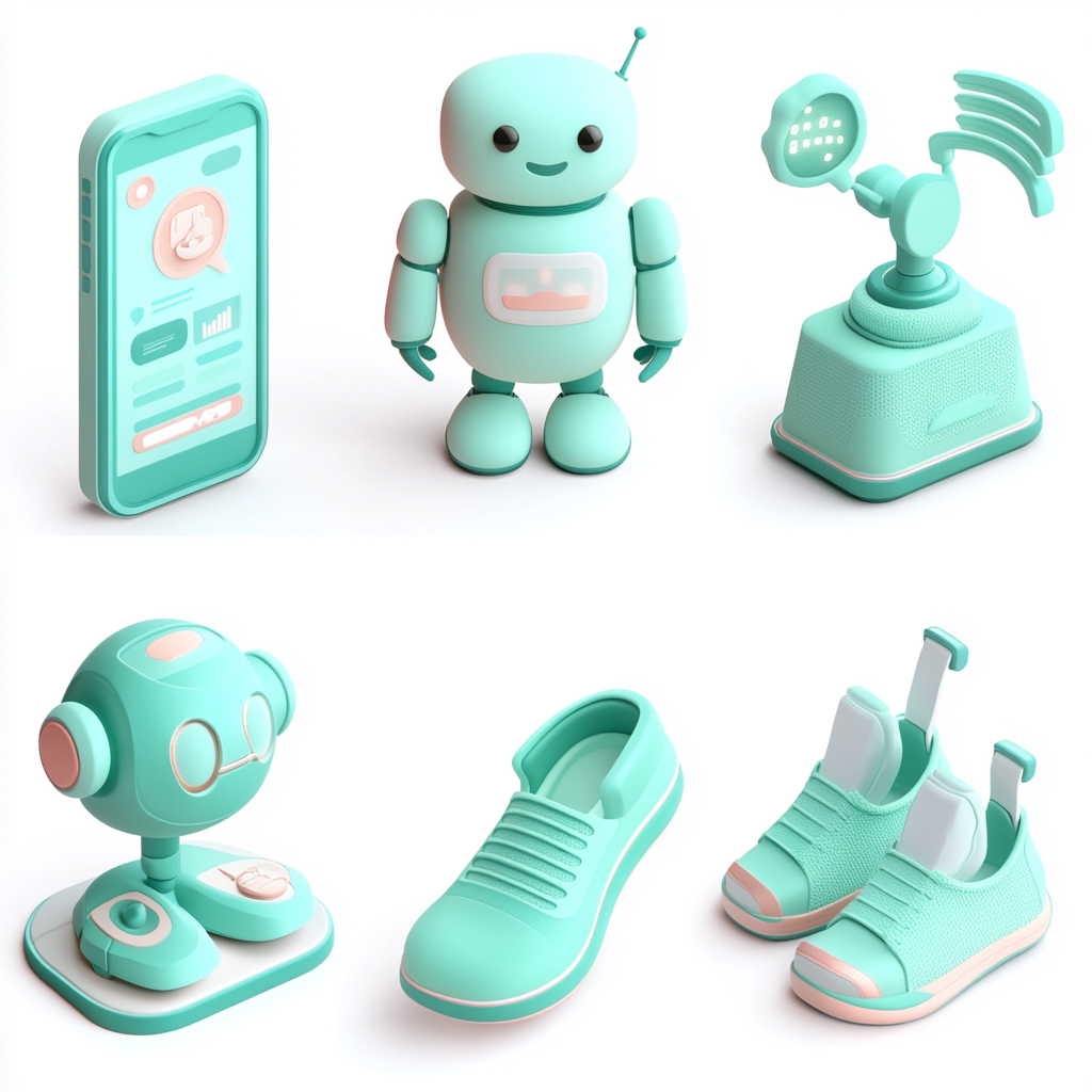 Set of 3D icons for presentation: Restaurant, Robot, Smart Home.