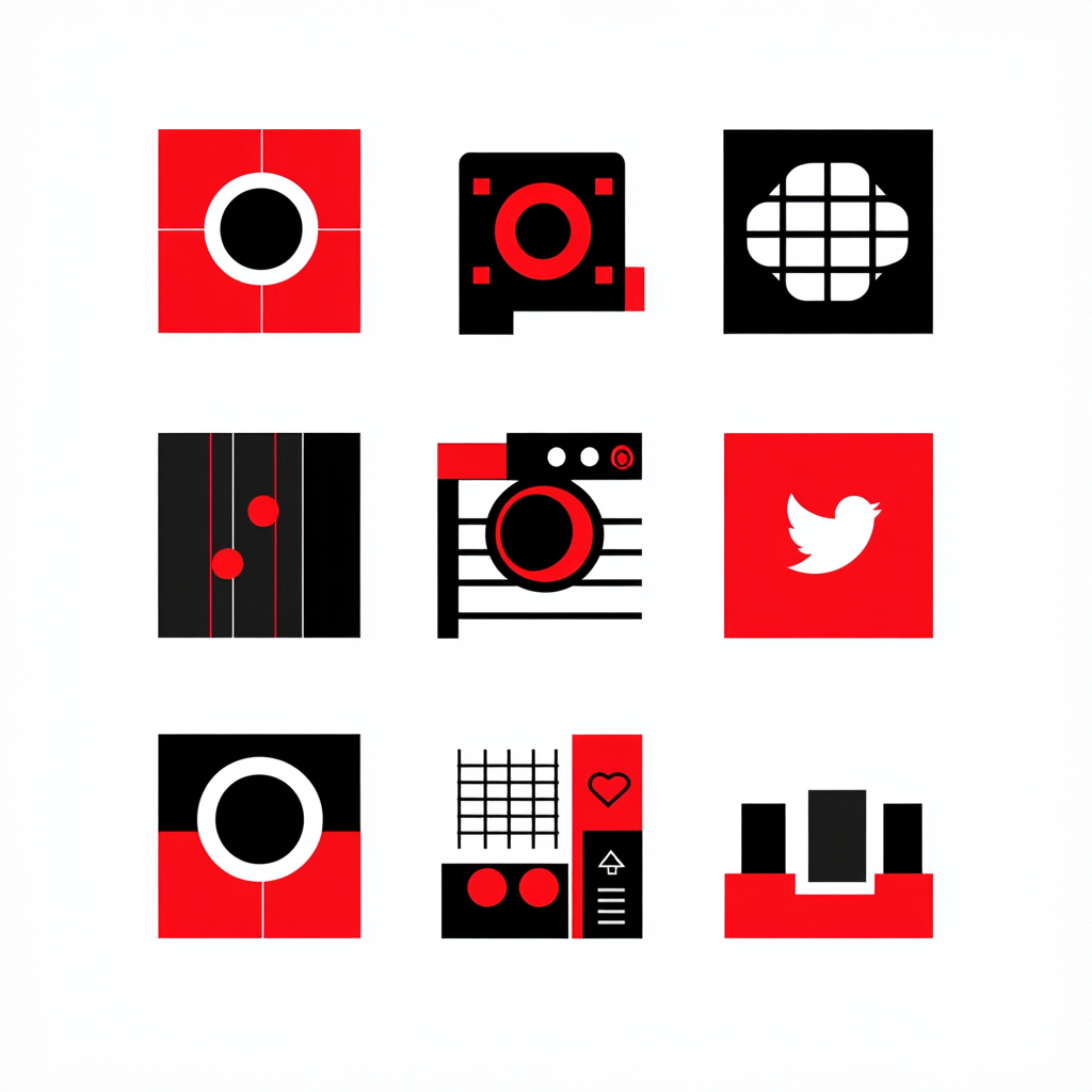 Seven Films Social Media Icons in Red, Black, & White