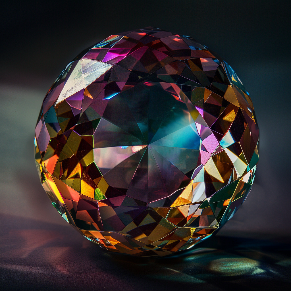 Shaded diamond sphere with light above on camera lens.