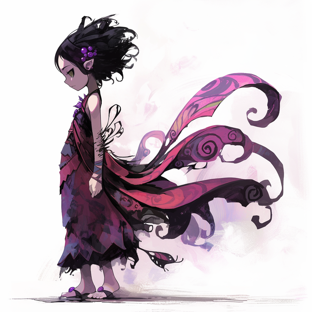 Shadow girl in pink dress with amethyst, D&D style.