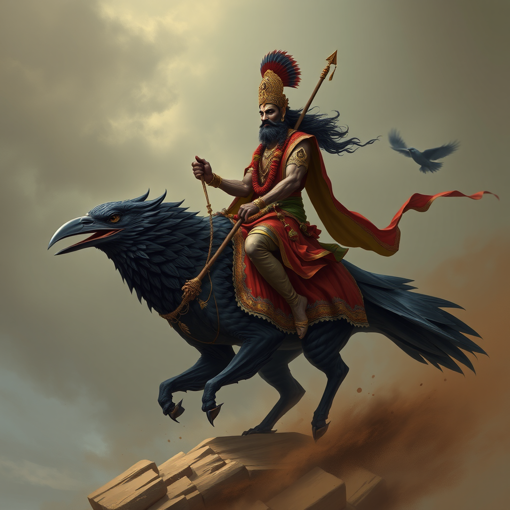 Shani Dev Riding a Realistic Black Crow