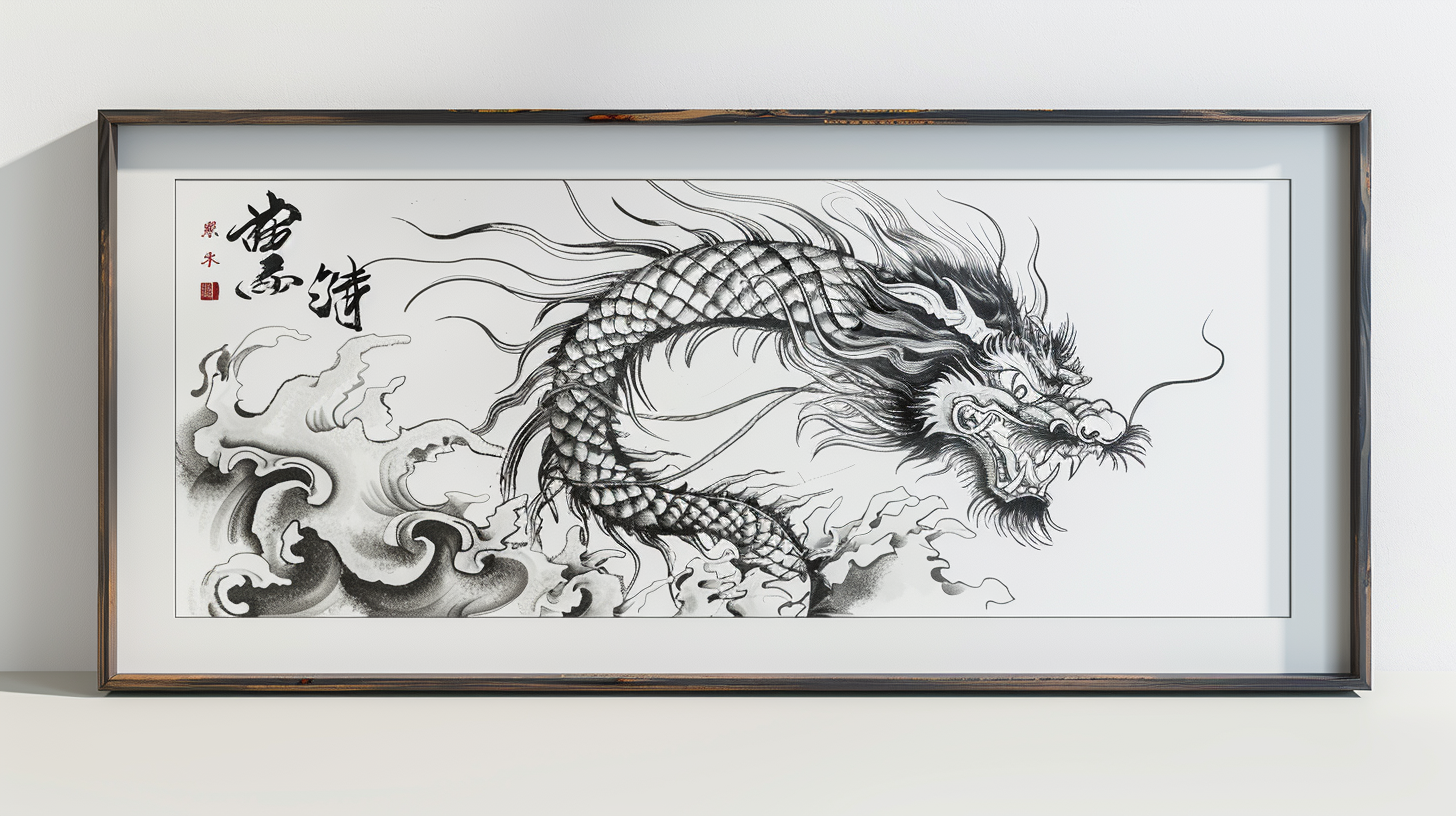 Shimeji beast in Chinese style, black and white caricature.