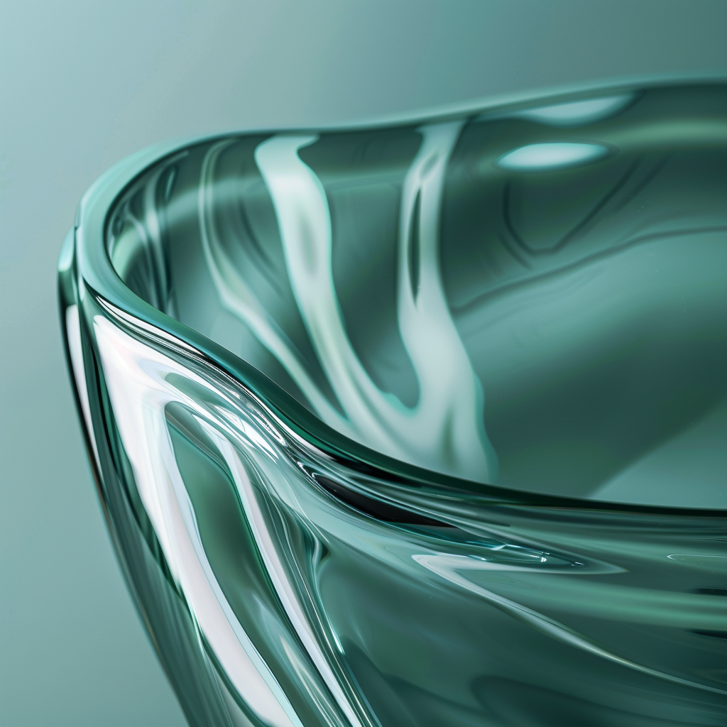 Shiny Glass Container with White Teal Background