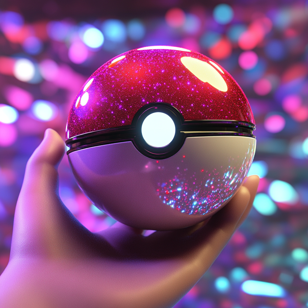 Shiny gem badge in pokeball shape at disco party.