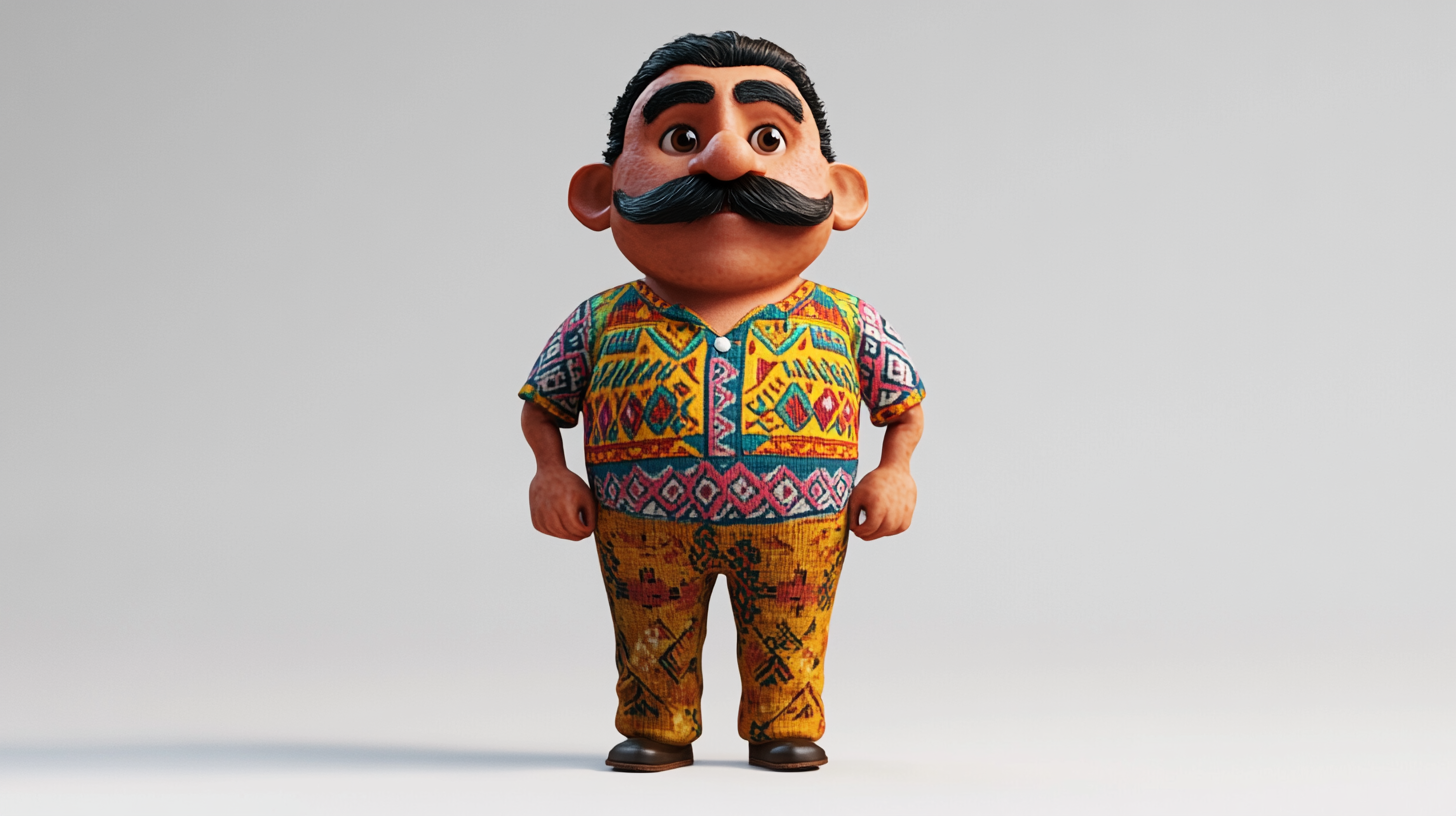 Short man with playful expression wears Mexican-style clothing.