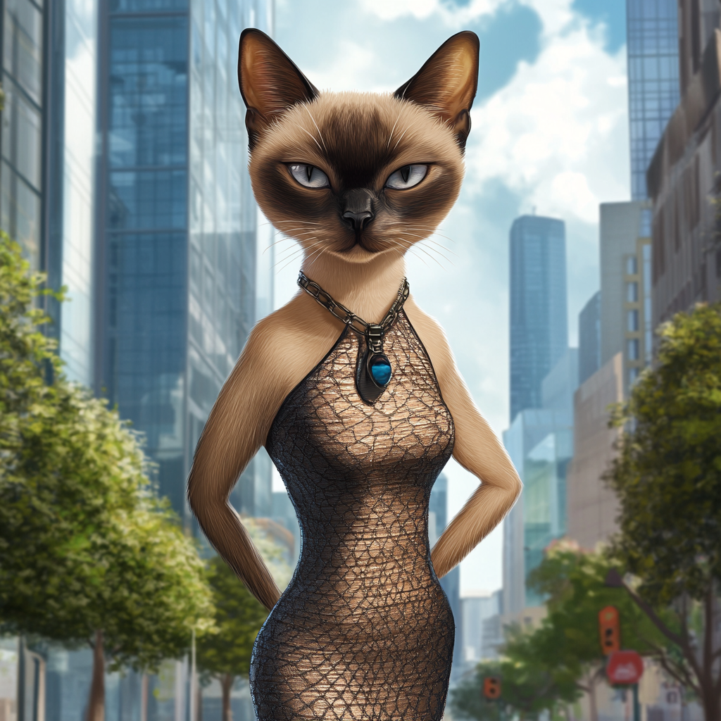 Siamese cat in stylish dress, elegant and fashionable.