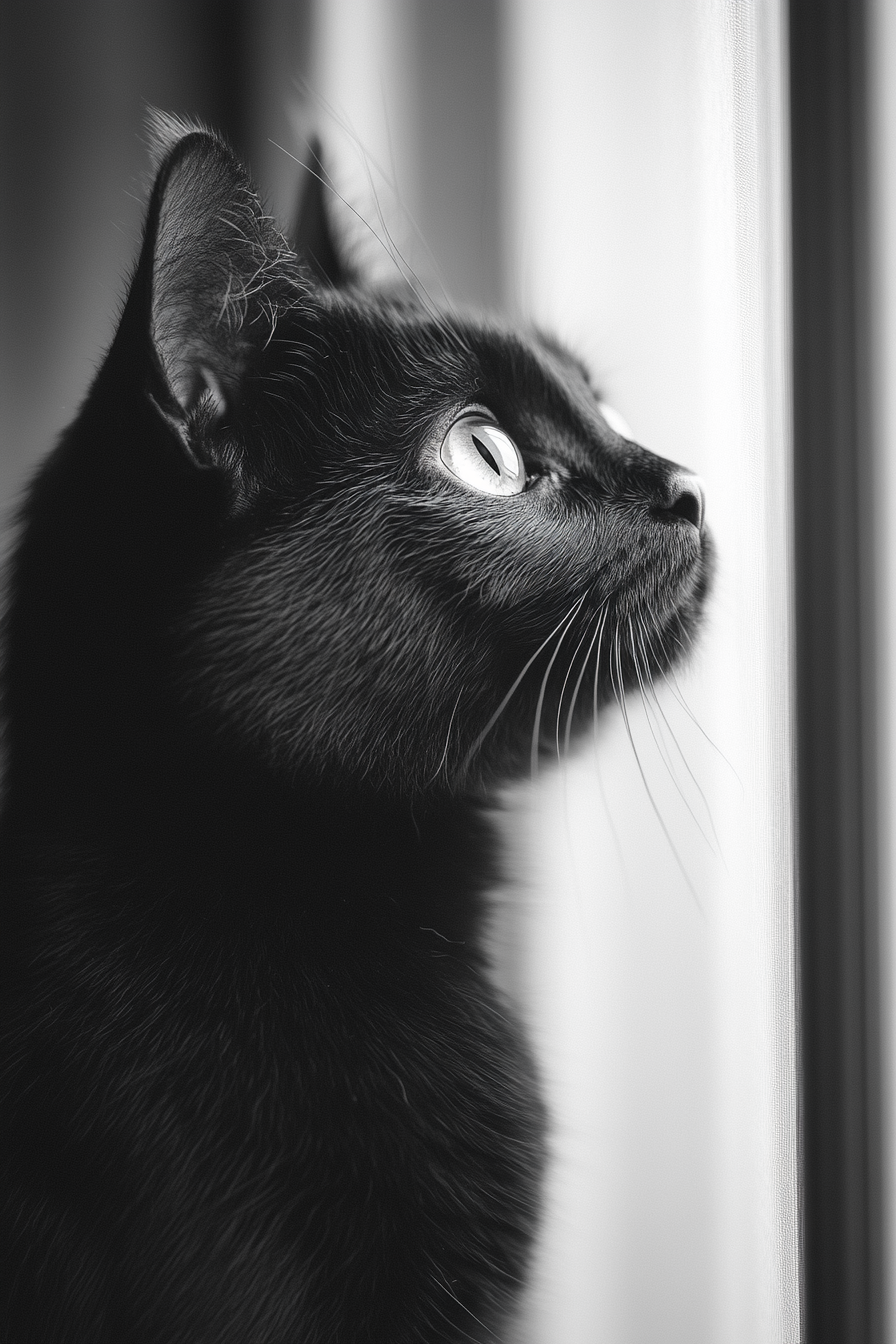 Side view of elegant gothic black cat.