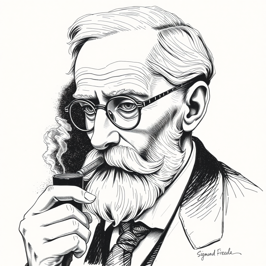 Sigmund Freud Portrait Drawing, Ink, XIX Century