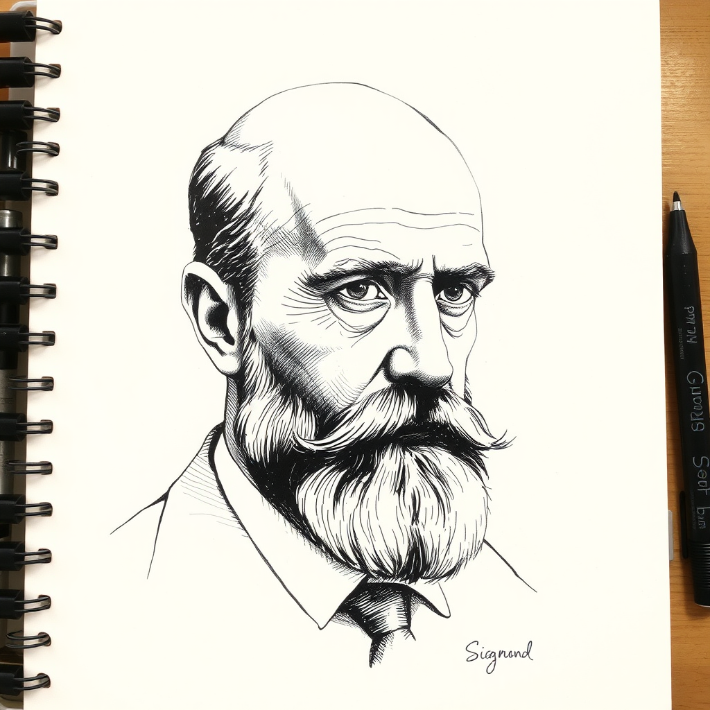 Sigmund Freud Portrait Drawing XIX Century