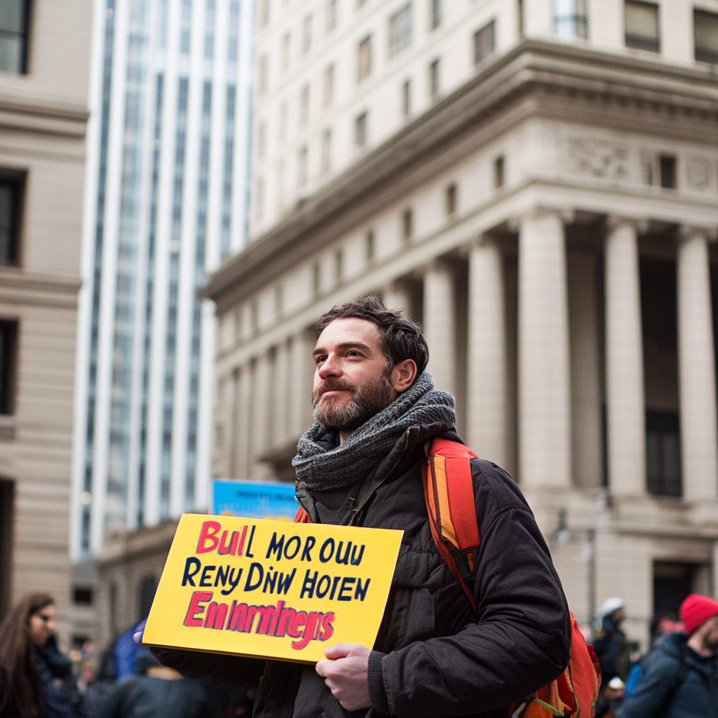 Sign for housing rally at NYC Hall.