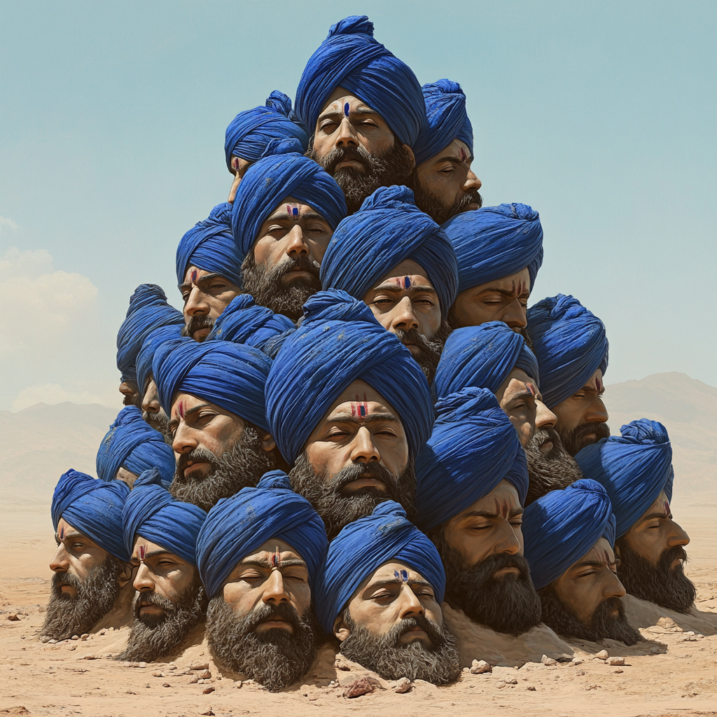 Sikh Warriors in Blue Turbans in Pyramid Shape