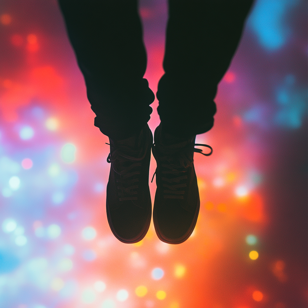 Silhouette Floating Person Sneakers Perspective Artistic Trendy Bright