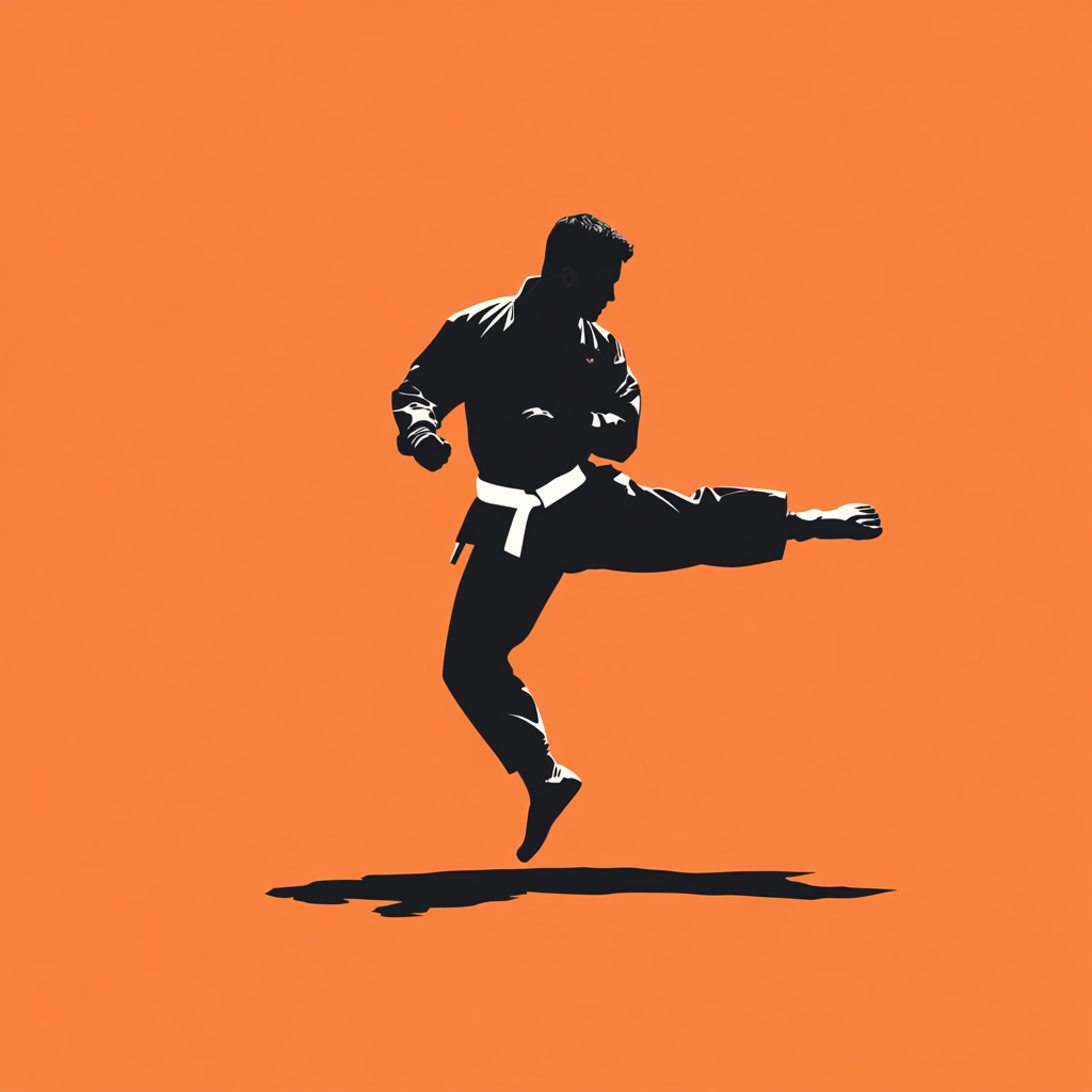 Silhouette of Taekwondo student doing sidekick in clean design