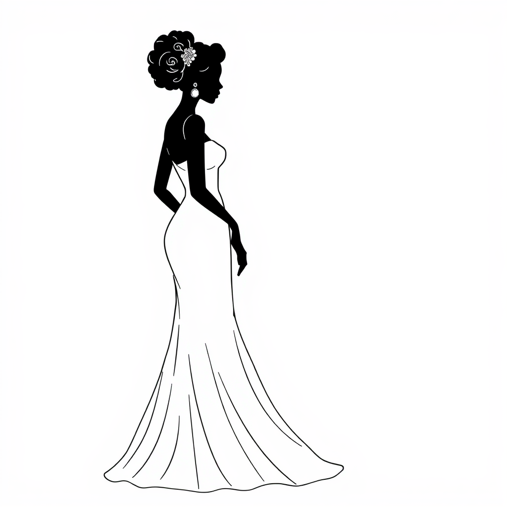 Silhouette of a Woman in Debutante Dress Drawing