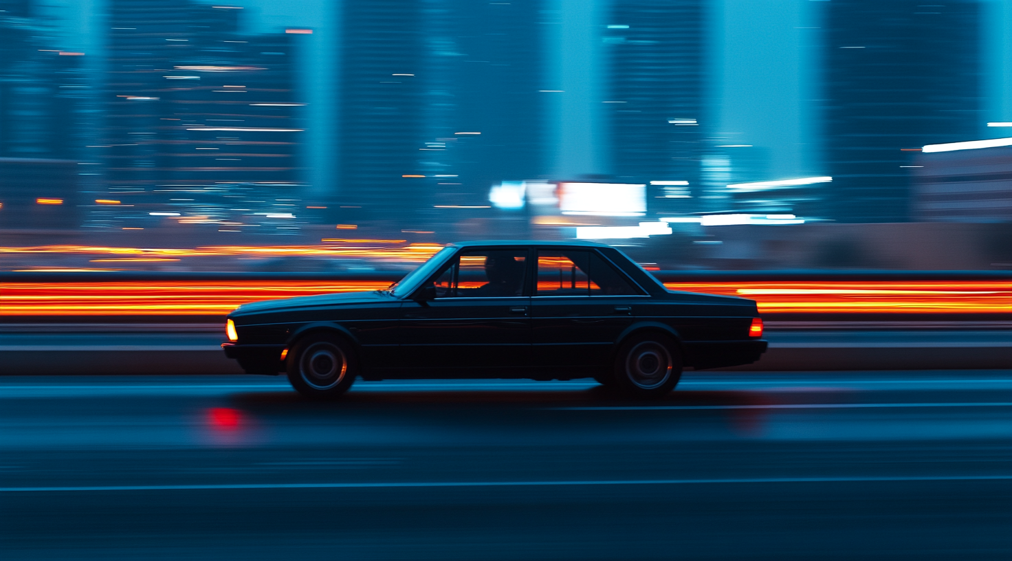 Silhouette of urban car on Sheikh Zayed Road Dubai.