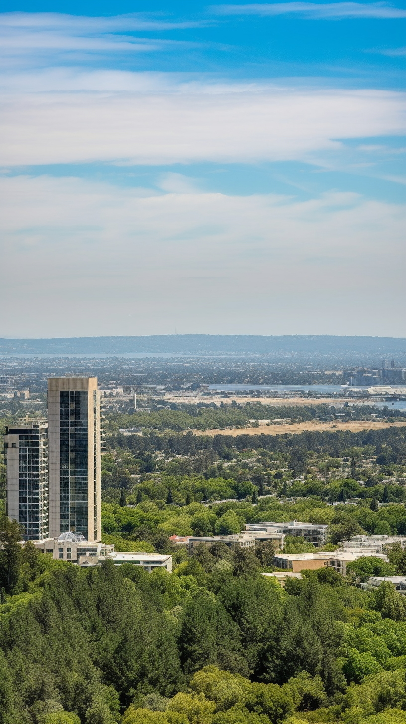 Silicon Valley landscape with vibrant sky and lush greenery.