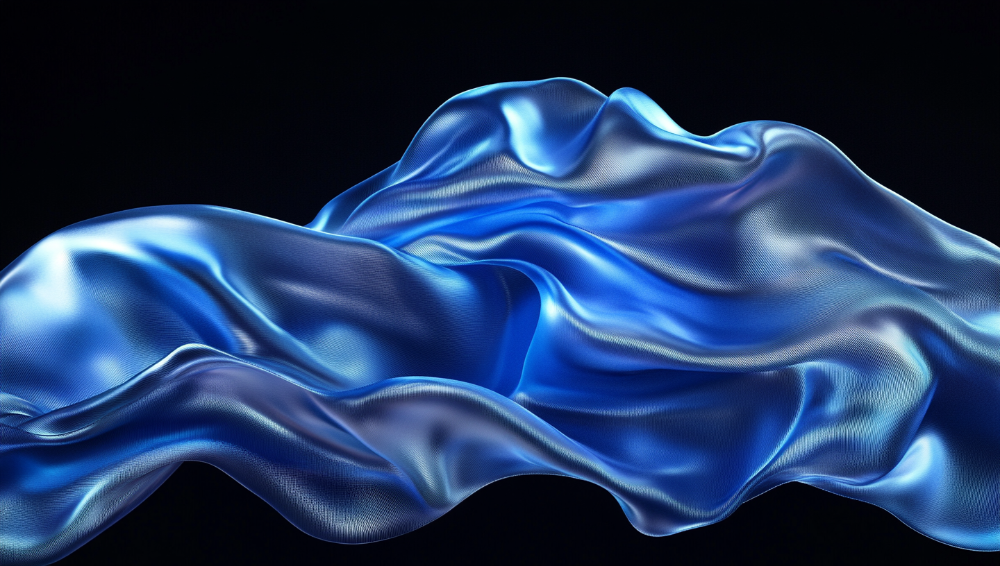 Silk fabric with blue light reflections, flowing waves.