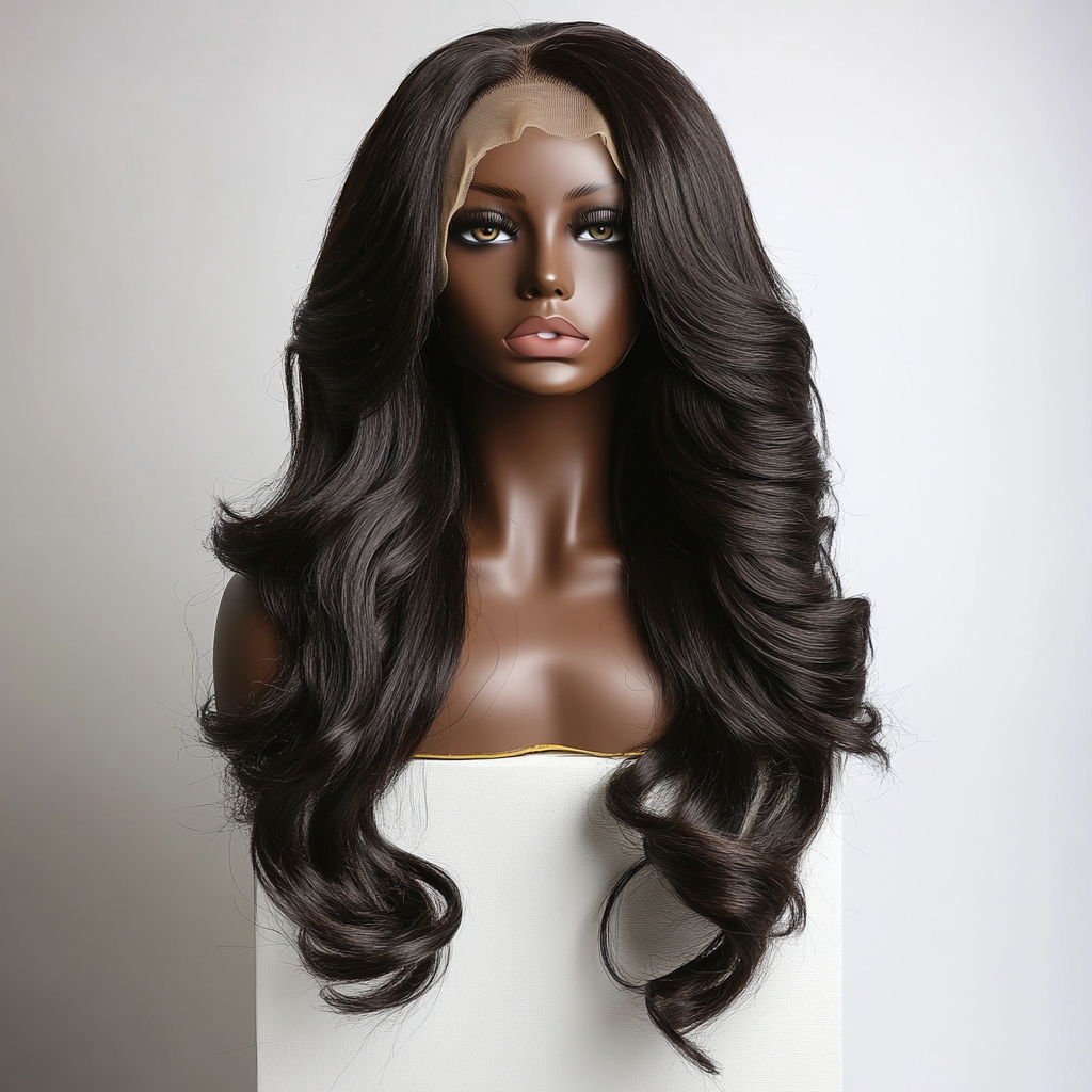 Silky Brazilian Hair Wig on Mannequin in Studio