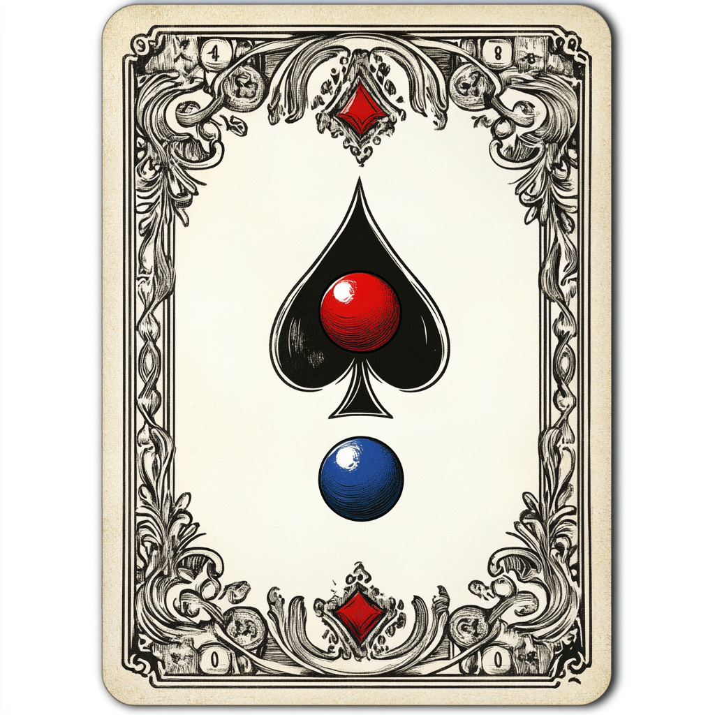 Silver outline, antique patterns with blue and red balls.