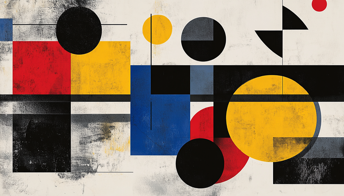 Simple, bold Bauhaus poster with geometric shapes in primary colors.