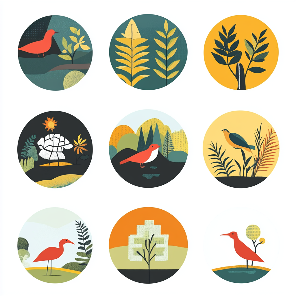 Simple, circular icons for LA nature garden app.