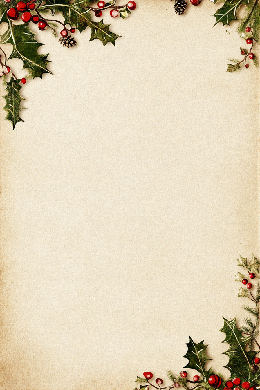 Simple Christmas border with holly, snowflakes, candy canes.