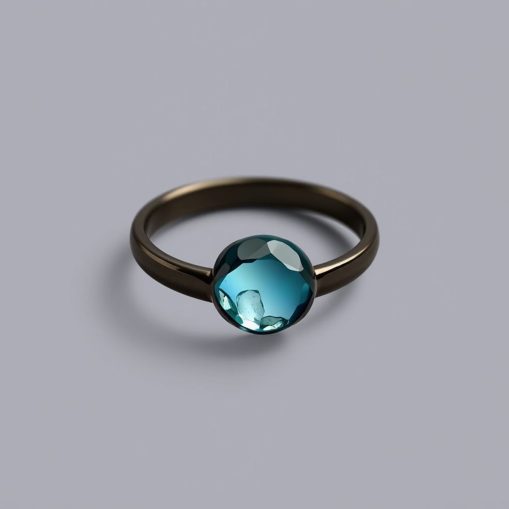 Simple Dark Metal Ring Band with Water Magic Stone 