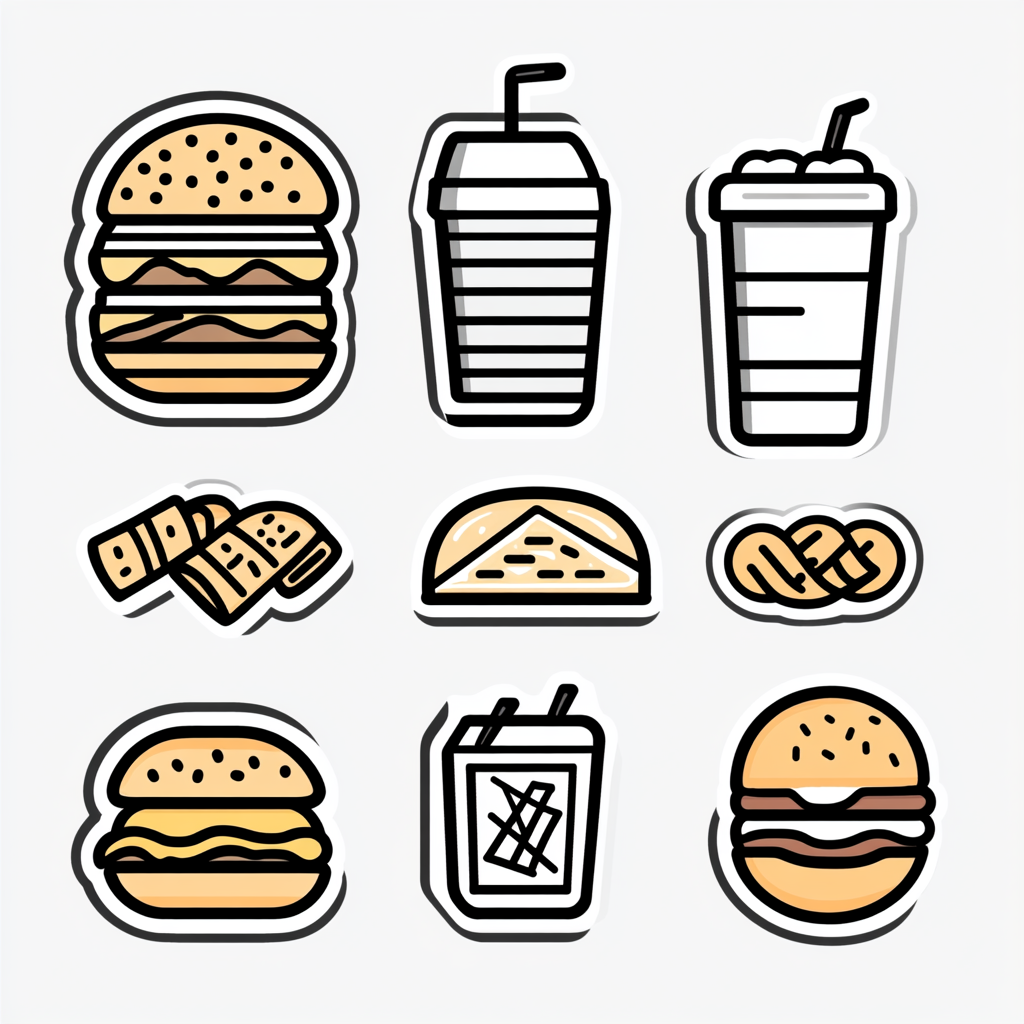 Simple Fast Food Icons in Minimalist Burger Shop