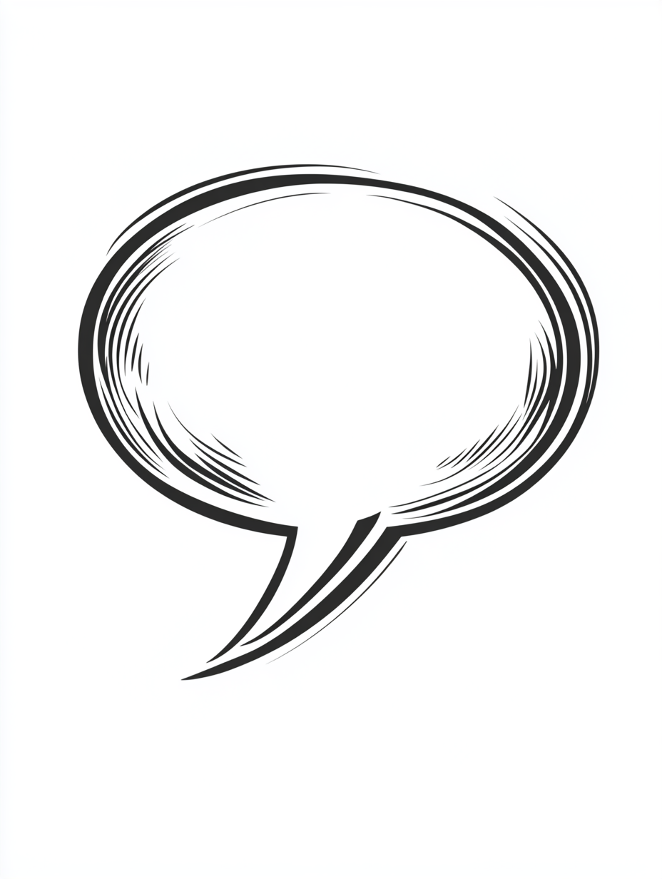 Simple Line Art Talk Bubble Illustration, Left Facing